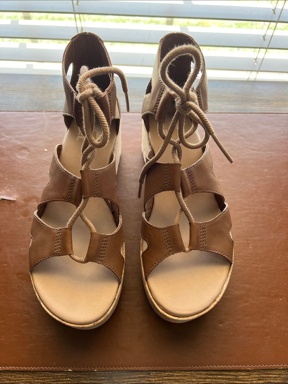 Sorel Brown Lace-Up Cork Wedge Sandals - Picture 2 of 6